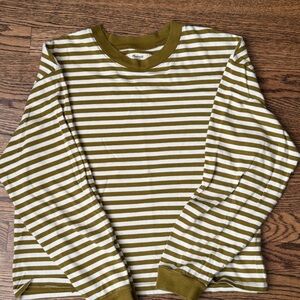 Madewell Olive and White Striped Tee